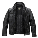 Side view of Men's Legendary lightweight leather motorcycle jacket, showing detailed construction features