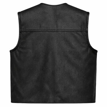Legendary Beatdown™ Perforated Leather Cropped Motorcycle Vest – Oval-Cut Collar