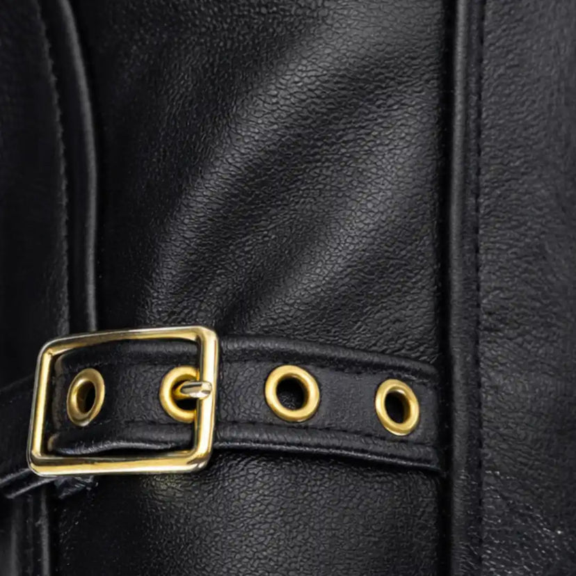 Interior view of BECK black horsehide motorcycle jacket, highlighting back construction