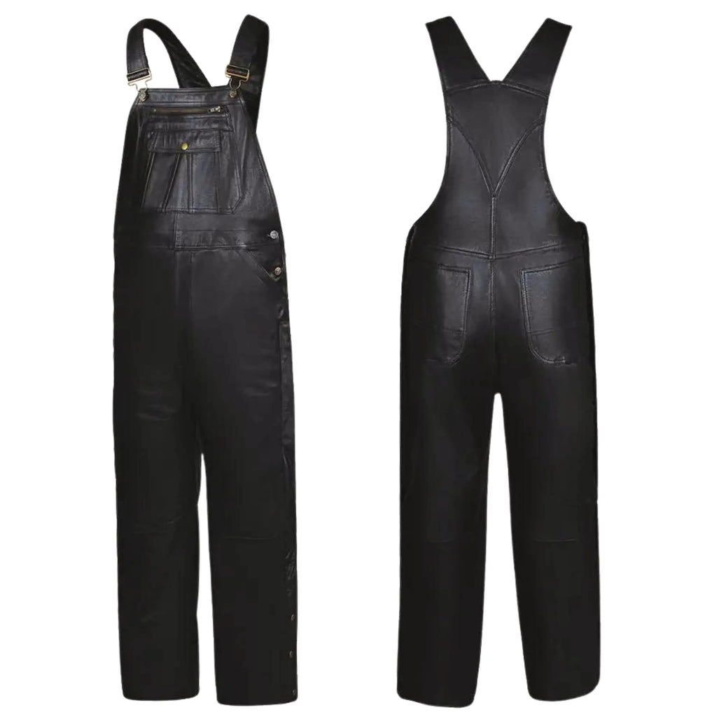 Black leather overalls on a white background