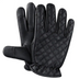 Front view of Legendary short wrist black deerskin gloves, with brand detailing visible
