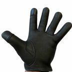 Open view of Legendary short wrist black deerskin gloves, showing additional product detail