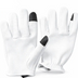 Front-facing shot of Legendary short wrist white deerskin gloves, shown on plain studio background