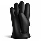 Construction detail of Legendary fleece lined deerskin fleece gloves, highlighting stitching and material grain