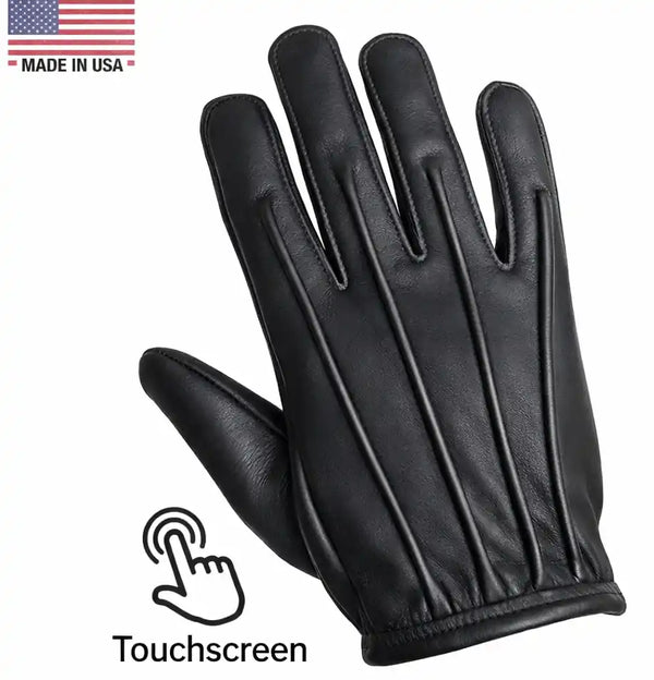 Front-facing shot of Legendary short wrist deerskin gloves, displayed flat for product detail