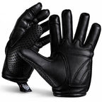 Black leather gloves with perforated design on a white background, featuring 'Made in USA' label.