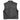 Side profile of cropped leather motorcycle vest, with hardware and stitching visible