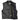 Detail view of cropped leather motorcycle vest, showing detailed construction features