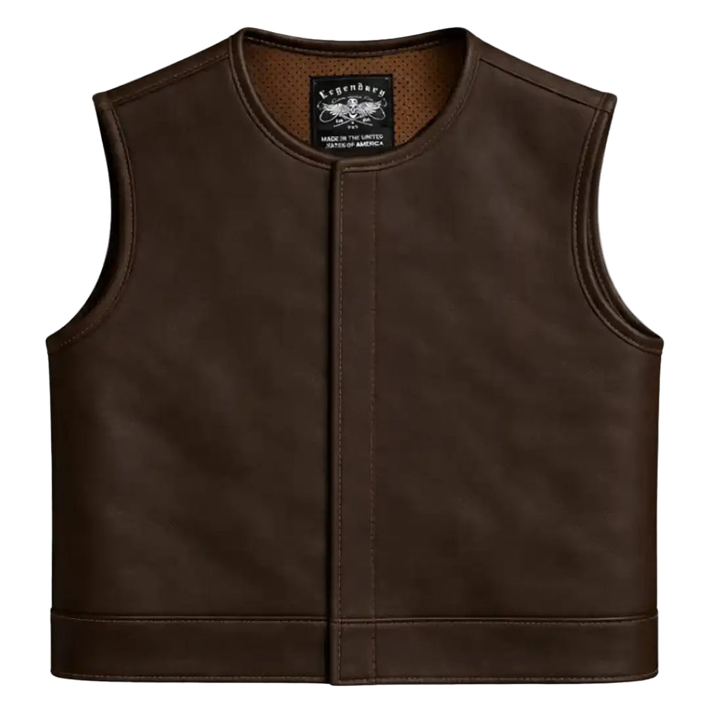 Legendary LowLife NOP Dark Chocolate Cropped Fitted Leather Club Style Motorcycle Vest