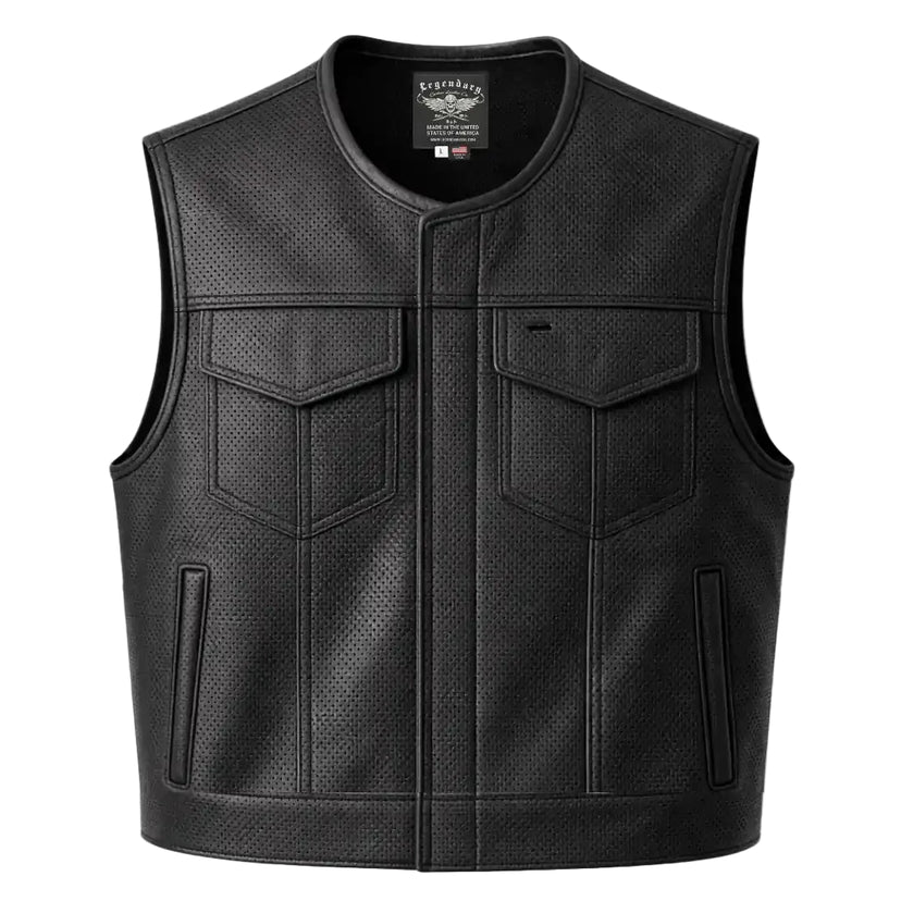 Legendary LowLife Perforated Leather Cropped Fitted Club Style Motorcycle Vest