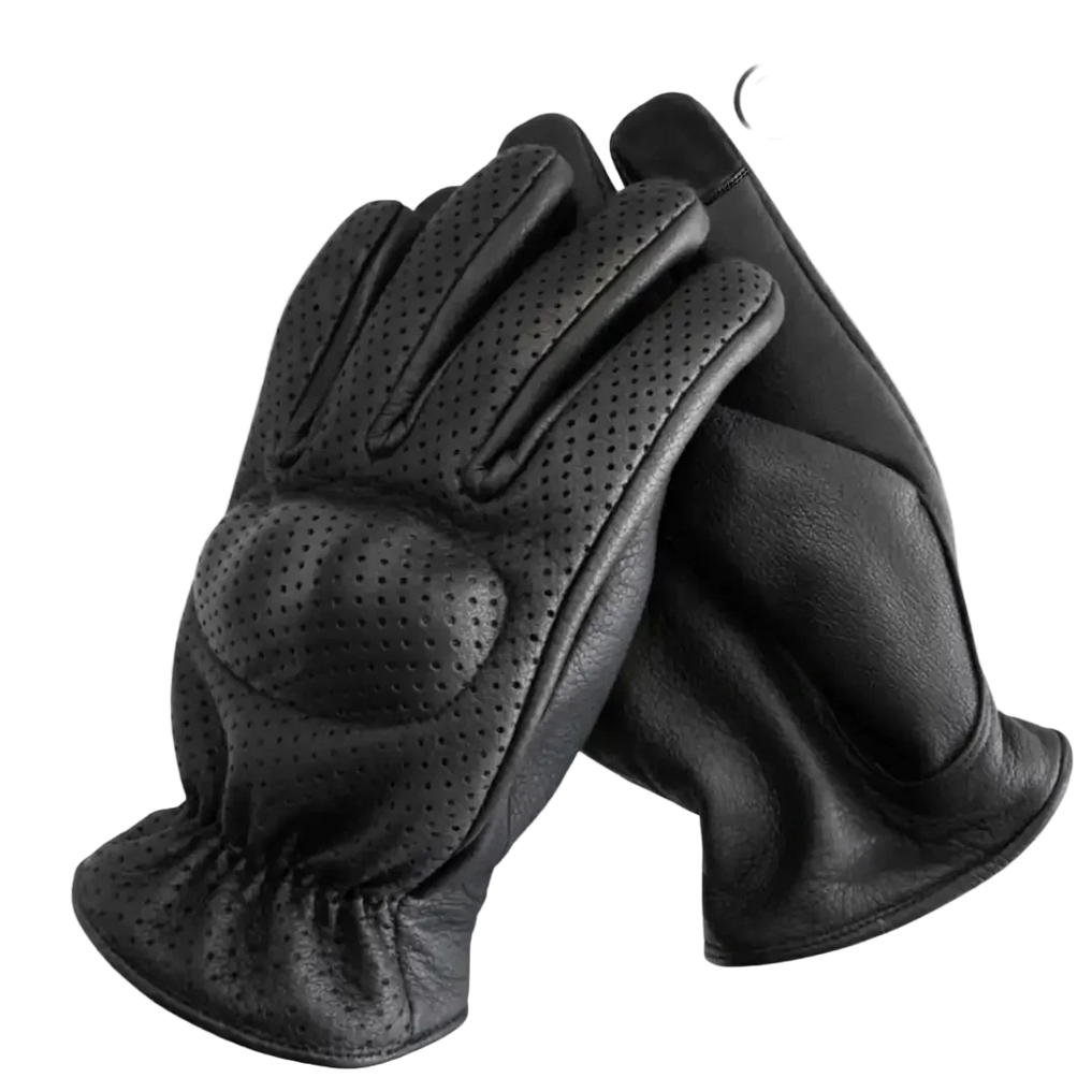 Front view showing Legendary perforated deerskin gloves, displayed flat for product detail