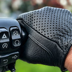 Ventilated Touchscreen Deerskin Gloves in black deerskin made in USA, a motorcycle glove