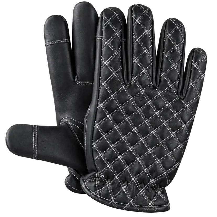 Side angle of Legendary short wrist deerskin gloves, highlighting back construction