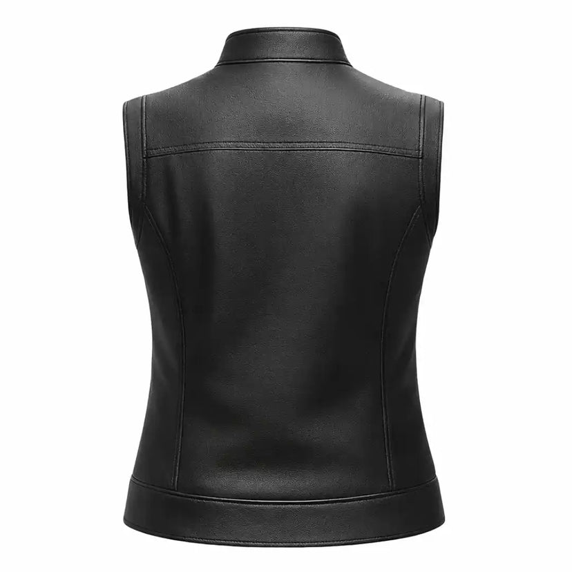 Close-up of Lynda women's club style motorcycle vest, showing additional product detail