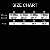 Size chart for Little Legends USA children’s T-shirt, showing toddler and youth size options, Made in USA