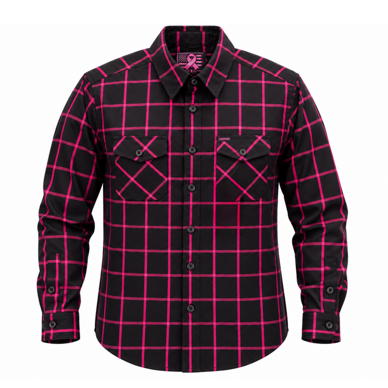 Derringer x LowLife Breast Cancer Plaid Flannel Riding Shirt - Black/Pink