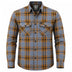 Legendary No Life Plaid Flannel Riding Shirt in grey, blue, and orange — men's front view
