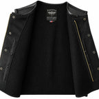Interior lining of the Legendary LowLife NOP Perforated Leather Club Vest showing the pockets and finish made in USA