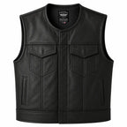 Legendary LowLife Leather Cropped Club Vest in black cowhide made in USA, a motorcycle vest