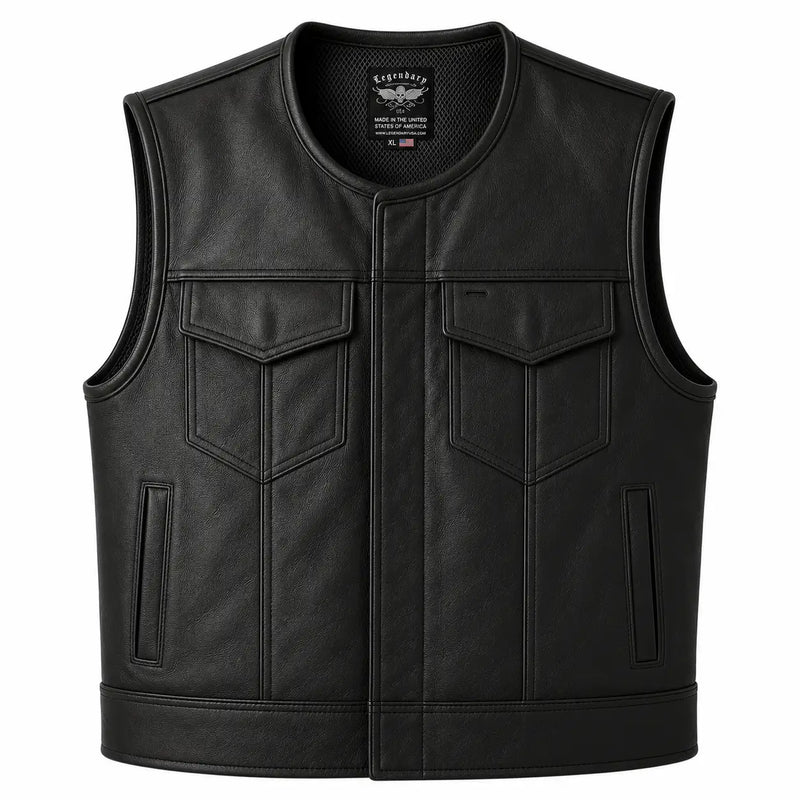 Legendary LowLife Leather Cropped Club Vest in black cowhide made in USA, a motorcycle vest