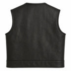 Legendary Lowlife NCP Black Leather Club Vest back view showing the black cowhide panel made in USA