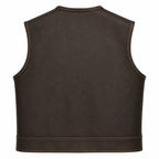 Legendary LowLife NCP Dark Chocolate Leather Vest back view showing the black cowhide panel made in USA