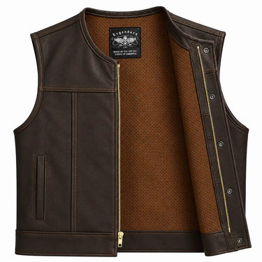 Legendary LowLife NCP Dark Chocolate Leather Vest in black cowhide made in USA, a motorcycle vest