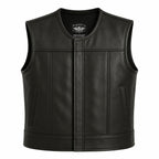 Legendary Lowlife NCP Black Leather Club Vest front view showing the black cowhide design made in USA