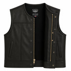 Legendary Lowlife NCP Black Leather Club Vest in black cowhide made in USA, a motorcycle vest