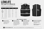 Size chart for the Legendary LowLife Z Perforated Black Leather Vest with body measurements to help find your fit made in USA