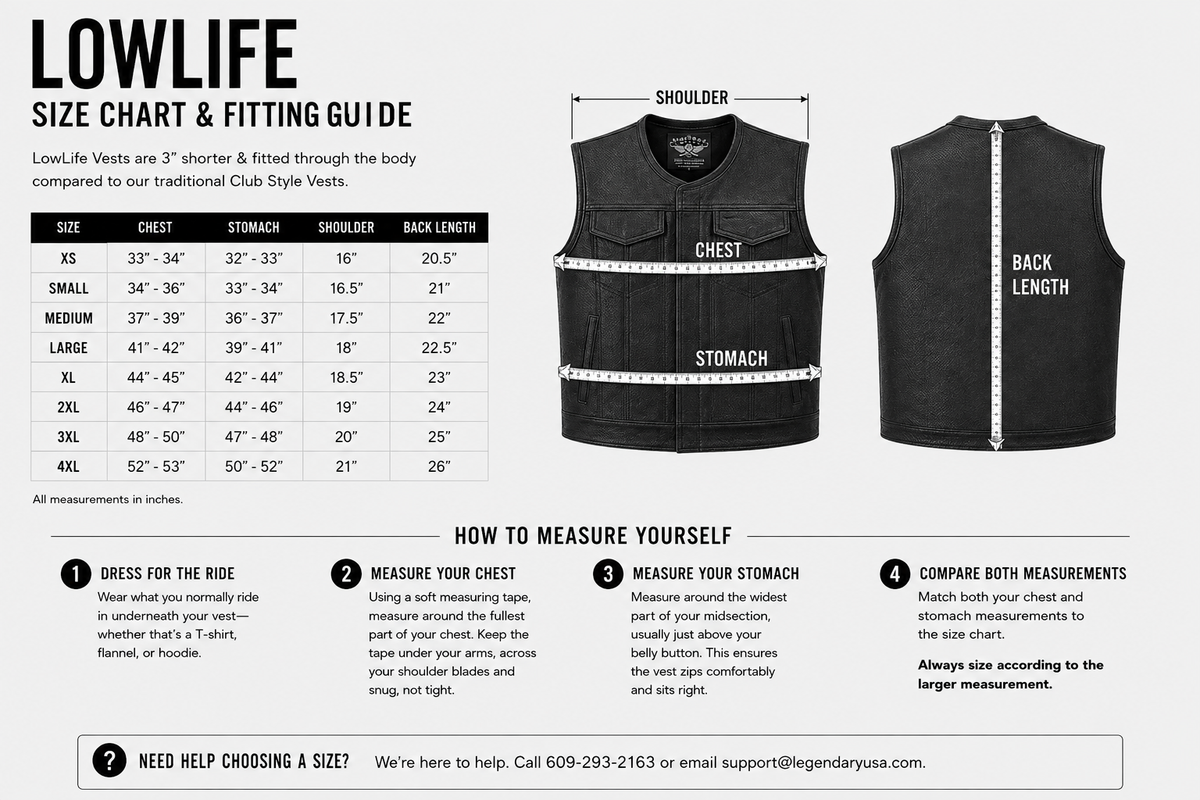 Legendary LowLife NOP Perforated Leather Club Vest — size chart