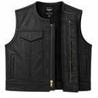 Legendary LowLife Leather Cropped Club Vest in black cowhide made in USA, a motorcycle vest — view 2 of 5