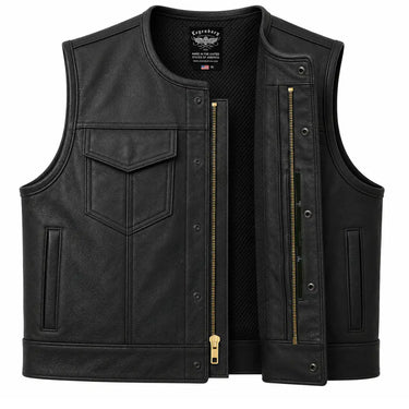 Legendary LowLife Leather Cropped Club Vest in black cowhide made in USA, a motorcycle vest — view 2 of 5