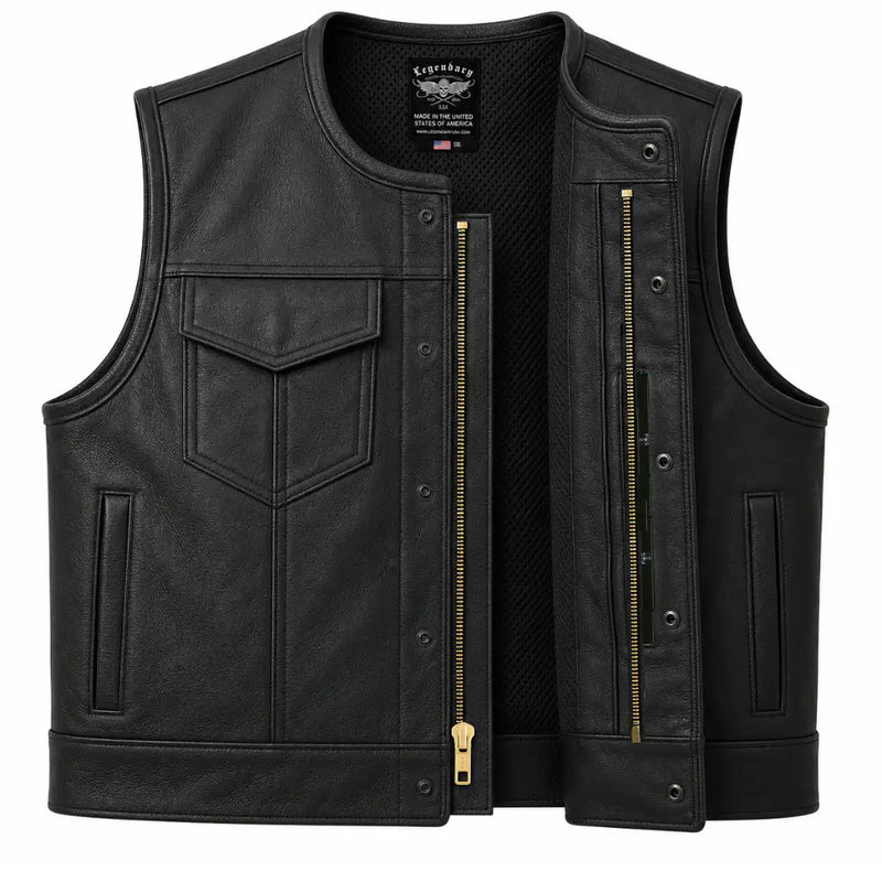 Legendary LowLife Leather Cropped Club Vest in black cowhide made in USA, a motorcycle vest — view 2 of 5