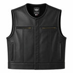 Legendary LowLife Z Perforated Black Leather Vest in black cowhide made in USA, a motorcycle vest