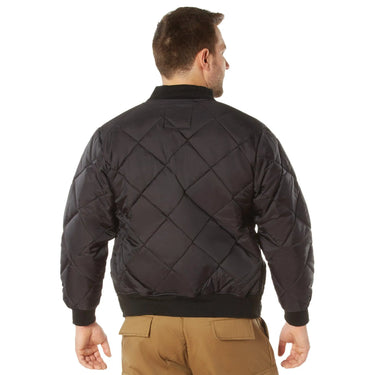 Interior view of Men's Rothco quilted nylon flight jacket, with additional view from another angle