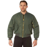 Alternate angle of Men's Rothco nylon MA-1 flight jacket, highlighting stitching and material grain