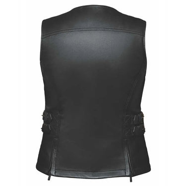 Side angle of Midnight Cowgirl - Womens Premium Leather Vest, highlighting construction detail