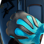 Spitfire Neon Blue Flame Gloves in black deerskin made in USA, a motorcycle glove