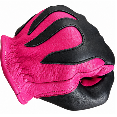 Legendary 'Spitfire' Neon Pink/Black Deerskin Short Wrist Touchscreen Motorcycle Gloves