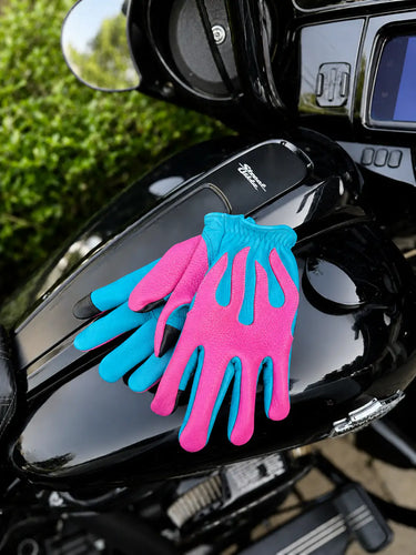 Spitfire Neon Blue/Pink Gloves in blue deerskin made in USA, a motorcycle glove — view 3 of 5