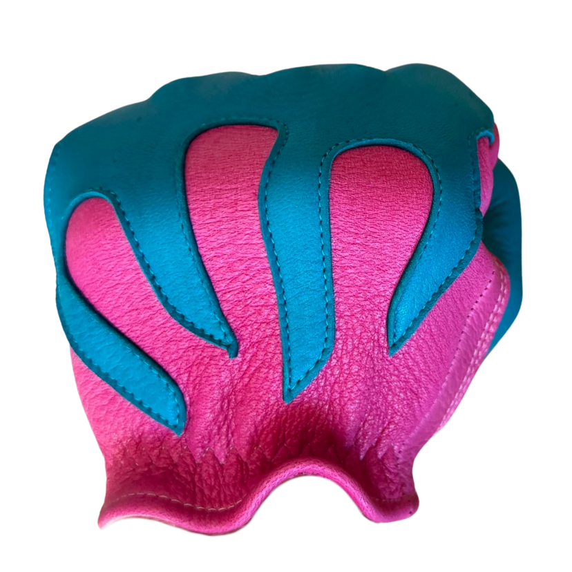 Spitfire Neon Pink/Blue Gloves in blue deerskin made in USA, a motorcycle glove — view 2 of 4