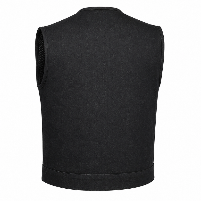 Legendary 'Cutdown' Collarless Cropped Black Denim Motorcycle Vest