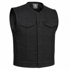 Legendary 'Cutdown' Collarless Cropped Black Denim Motorcycle Vest
