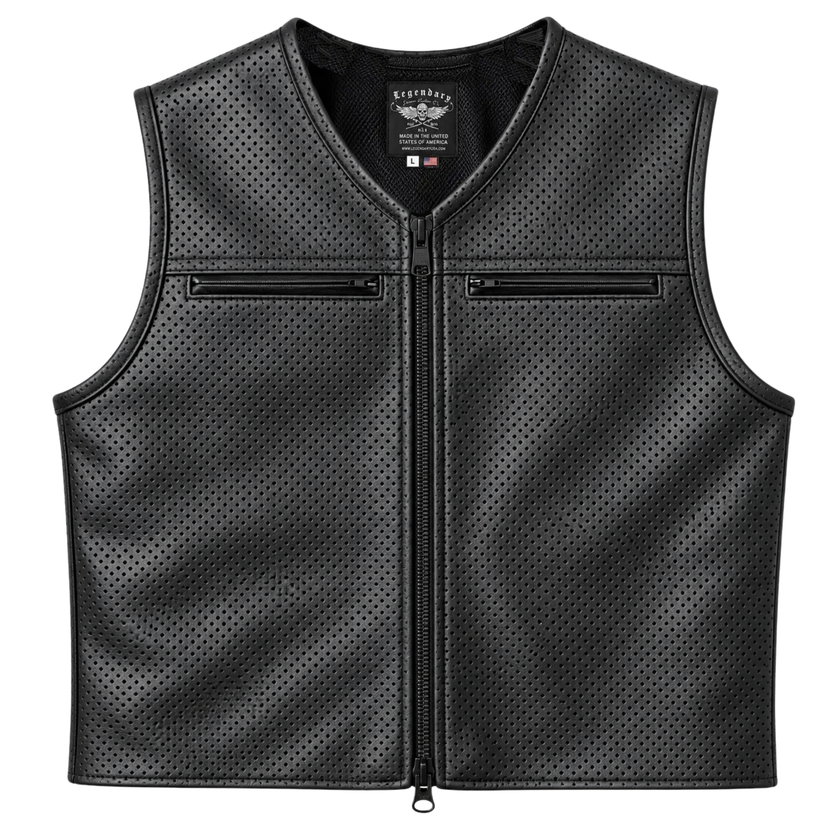 Legendary Beatdown Perforated Leather Vest — V-Neck Collar
