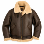 Cockpit USA Men's British R.A.F. Sheepskin Bomber Jacket front view showing the brown sheepskin design made in USA