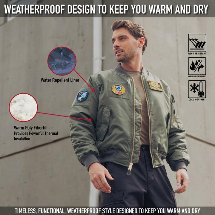 Men's 2024 Green Military Bomber Jacket Patches