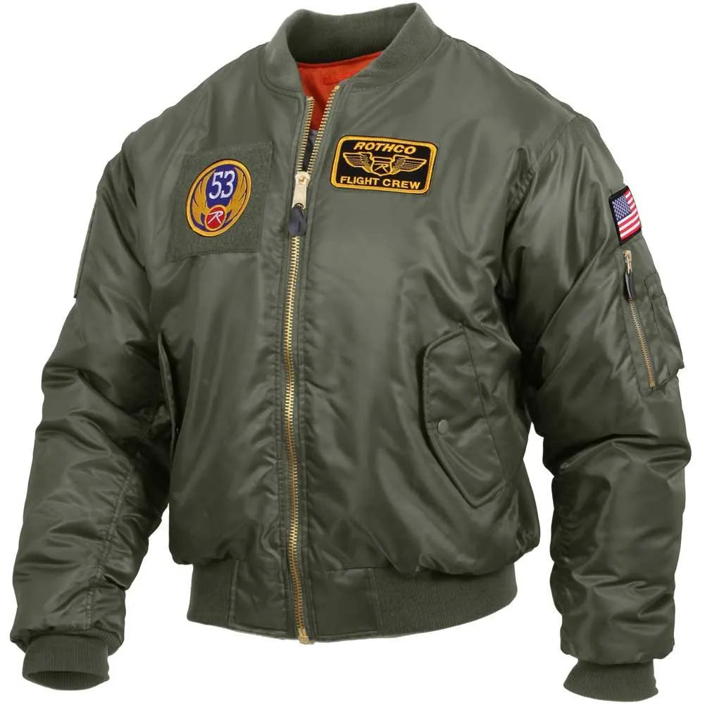 Rothco MA-1 Flight Jacket with Patches | Sage Green Bomber