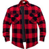 Front-facing shot of Men's Rothco quilt lined red shirt, with brand detailing visible
