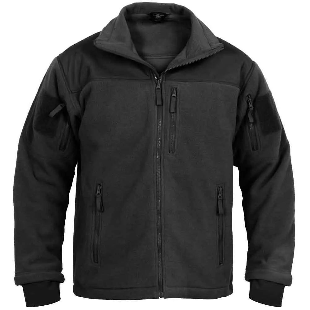 Front-facing view of Men's Rothco tactical fleece jacket, with brand detailing visible